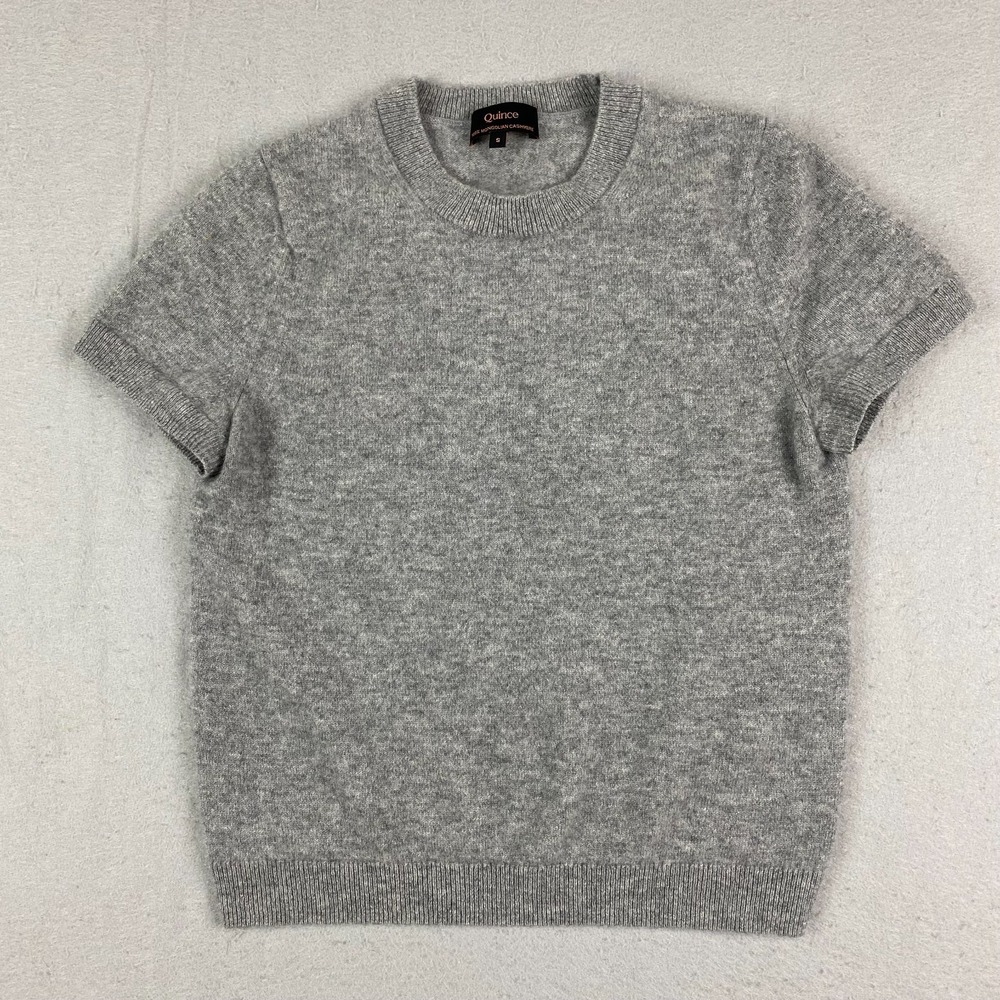 Quince Womens Mongolian Cashmere Sweater S Crew Neck Short Sleeve Gray